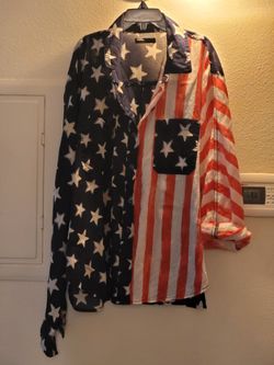 Patriotic Print 4th of July Independents Day Thin 100% cotton Thin Shirt 