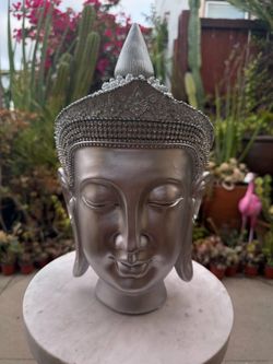 Silver Buddha Head Statue Sculpture
