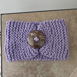 Woman's Hand Knit Purple Headband With Button NEVER USED
