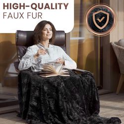 Luxury Faux Fur Throw Blanket - Ultra Soft and Fluffy - Plush for Couch Bed and Living Room - Fall Winter and Spring - 50x65 (Full Size) Black Thumbnail
