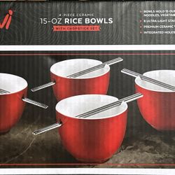 Parini 4-Piece Ceramic Rice Bowls With Chopsticks Set