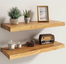 Solid Wood Floating Shelves Set of 2 Natural 24x8 inch