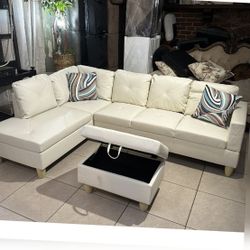 Living room sectional sofa with storage ottoman 