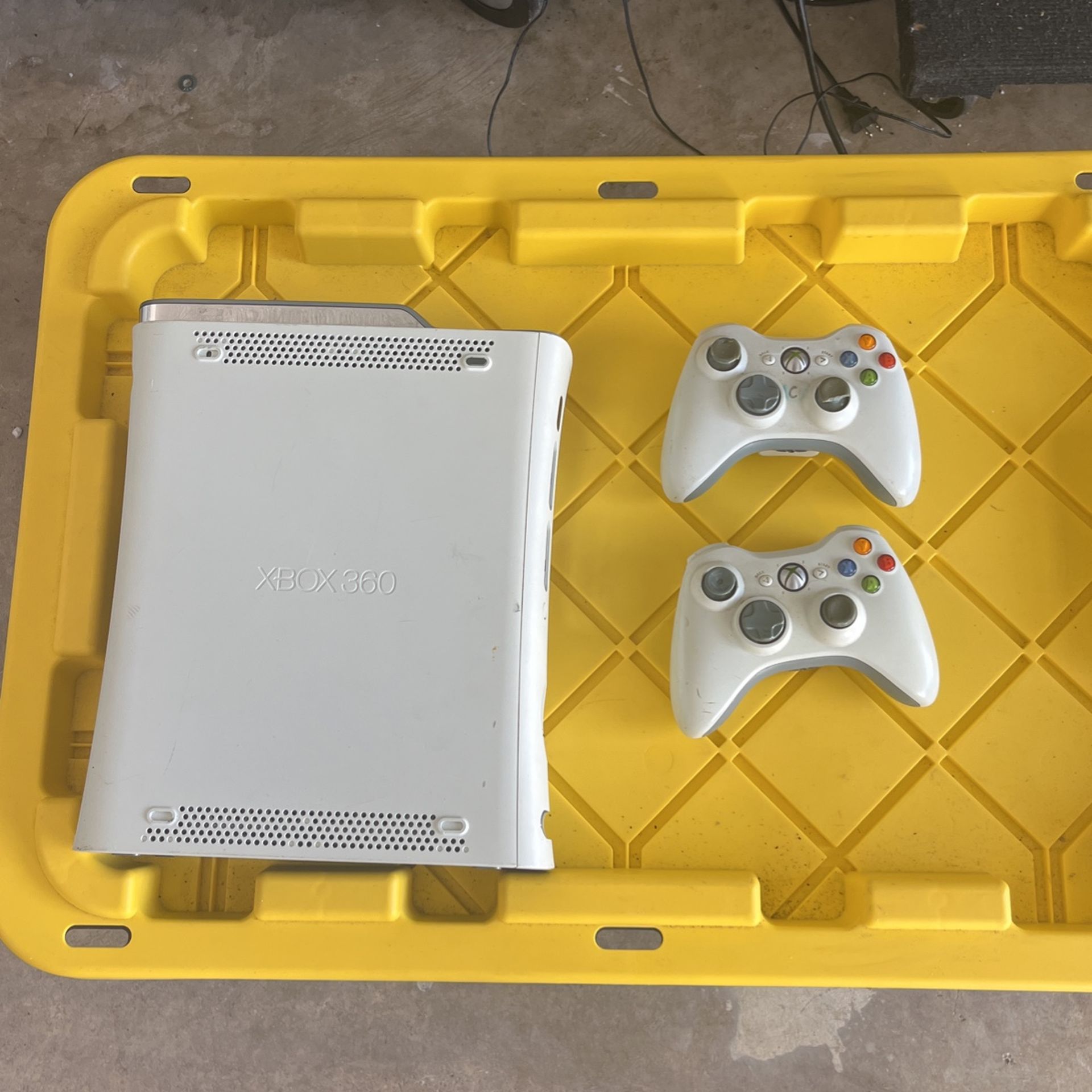 xbox 360 with 3 controllers and games