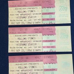 3 Rolling Stones September 23, 1994 Concert Ticket Stub. Veterans Stadium.