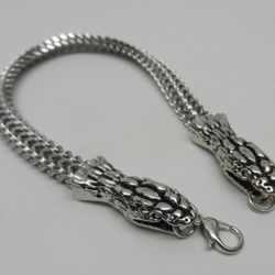 Two Snake Head Reptile 7mm Curb Link 8" Stainless Bracelet Men's Women's Unisex