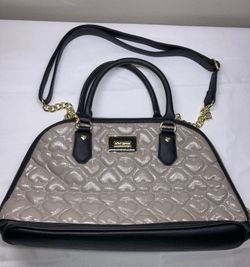 Betsey Johnson Handbag Quilted Gloss Hearts Call Me Satin Liner Chain Strap