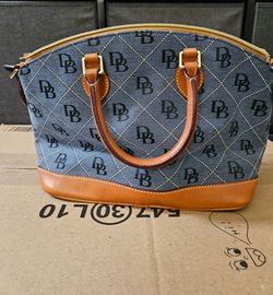 Dooney & Bourke Monogram Denim Zip Satchel Bag Blue DB Jacquard Crossbody