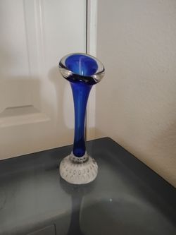 Midcentury Vintage Blue Small Geometric Vase, Europe, 1960s