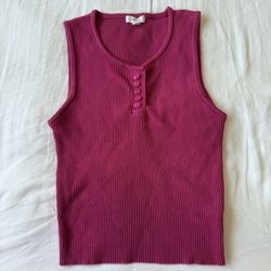 Hot Pink Ribbed Button-Up Tank Top 💖 Y2K Barbie Core | Size S/M | Stretch Knit Summer Essential