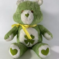 Green Good Luck Care Bear Stuffed Animal Wind up music playing Toy 17” Vintage