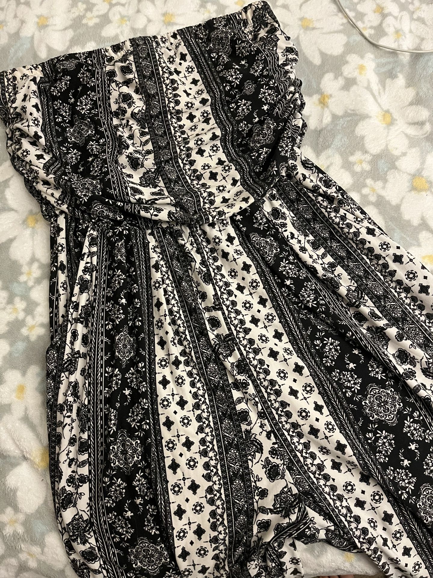 Black And White Strapless Romper