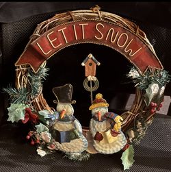 Vintage “Let It Snow” Snowmen  Christmas Wreath 