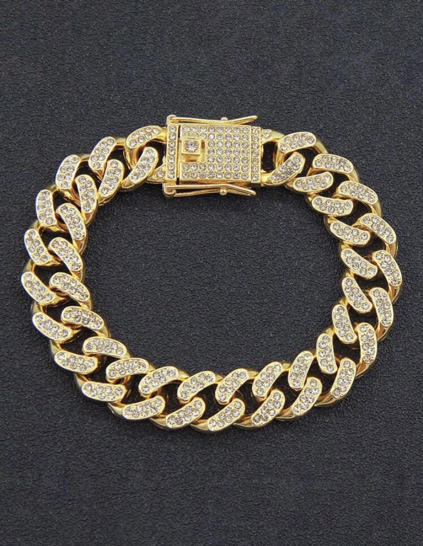 1pc Gold-color Metal Bracelet With Rhinestone For Men