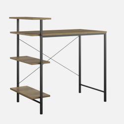 USED Mainstays Side Storage Student Desk, Golden Oak, Dorm Desk with Shelves