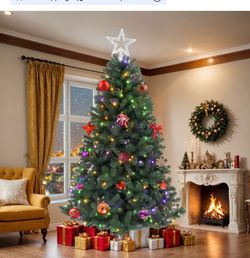 6 FT Pre-lit Spruce Christmas Tree, Hinged Spruce Artificial Christmas Tree