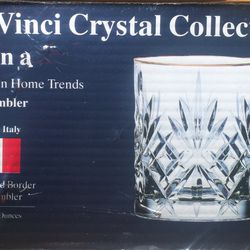 Set Of 4 Whiskey crystal Tumblers gold Rim Boarder Italy