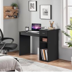 Home Office Computer Desk with Storage Drawer and Monitor Stand, Wooden PC Laptop Table, Modern Simple Style Computer Workstation for Study Writing, B