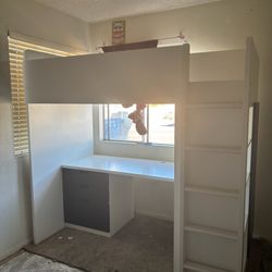 Twin Size Single Bunk Bed W/desk, Storage  And Shelves  