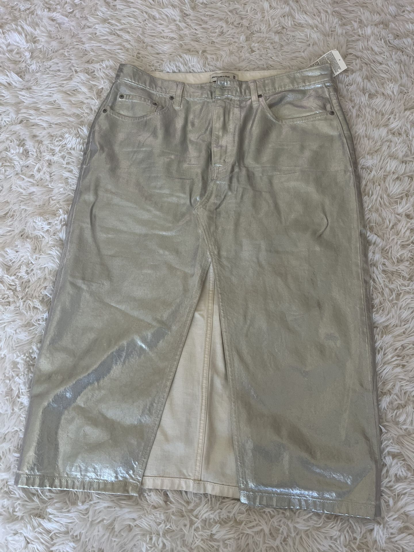Denim Silver High Rise Skirt
