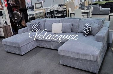 ✅️✅️4 pc  grey corduroy fabric sectional sofa with double chaise.✅️✅️✅️