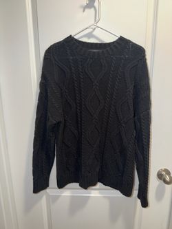 Textured Cable Knit Sweater in Dark Charcoal Large