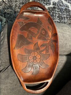 Vintage Hand Carved Wooden Tray, Fish Design Wooden Dish, Mid Century Serving Tray, Bohemian Decor, Handcrafted, Trinket Bowl