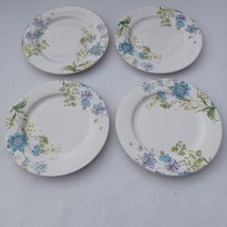 4- Fine Ceramic Blue Wild Floral by Grace's Teaware Salad Plates