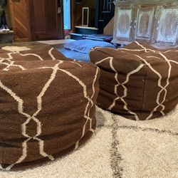 2 Dark Brown Pouf Ottomans 