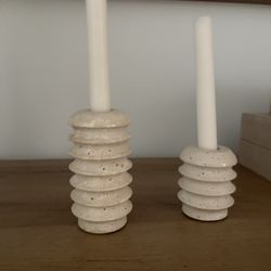 Modern Neutral Stone Candle Holders (Set of 2)