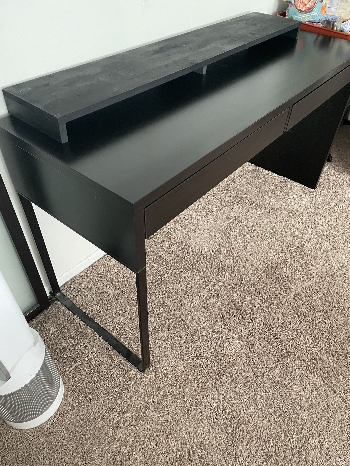 IKEA MICKE Desk with Monitor Shelf. Color is Black-Brown.