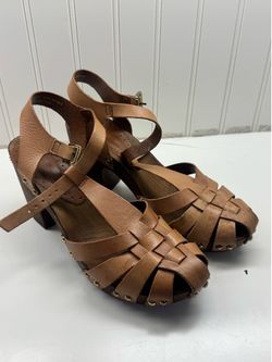 Topshop Made in Italy Brown Leather Wooden Clog Sandals Women’s EU 38 / US 7.5