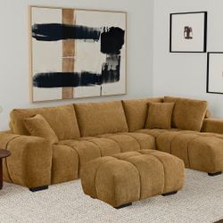 Cozy Mustard Sectional Sofa – Perfect for Your Living Room! Visit us at BetterHomeFurnitures.com!