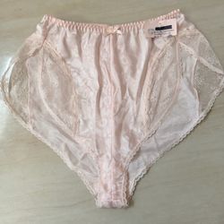 NOS Vintage Hilton Pink Satin Lace Panties Australian Made Size 10-16 Sheer Nylon Briefs