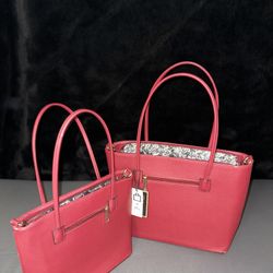 Duo Red Leather Handbag With Bodycross Strap