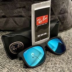 Unisex Adults Ray-Ban Justin RB4165 Sunglasses - Black/Blue Mirrored Polarized (New Without Box)