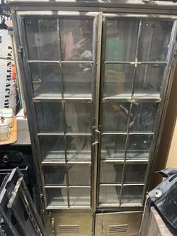 Industrial metal and glass display cabinet