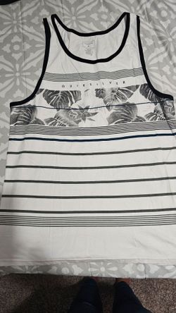 NWT Quiksilver Men's Raw Lines Premium Fit Tank Top XL White Floral Striped