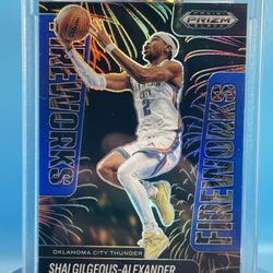 Shai Gilgeous-Alexander 2024-25 Panini Prizm Black Fireworks #5 OKC Blue /199