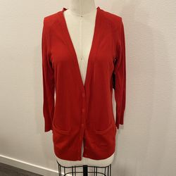 New Women ANA Cardigan Sweater Red Size M With Pockets 