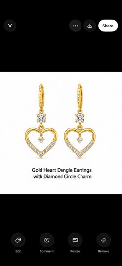 Gold Heart Dangle Earrings with Diamond Circle Charm