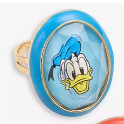 Disney Metal/Enamel adjustable Oval rhinestone Donald Duck Head Ring Gold Tone