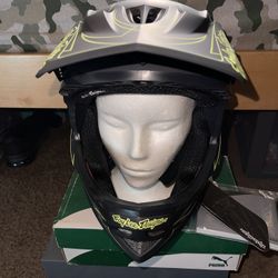Troy Lee Designs D3 Fiberlite Helmet Spiderstripe Gray/ Yellow Large
