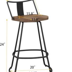 24" Bar Stools Set of 2 Swivel Counter Height Stools with Backrests Indurstrial Metal Bar Stools
