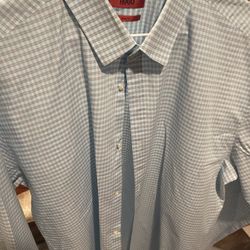 👔 Hugo Boss Slim Fit Dress Shirt – Blue Plaid – Size 17 / 34-35