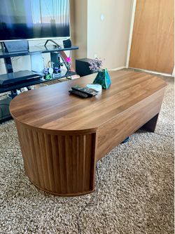 Lift-Top Mid-Century Modern Oval Coffee Table w/ Hidden Storage