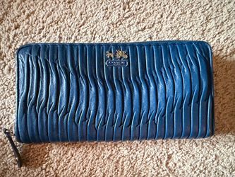 Coach Madison Gathered Leather Accordion Zipper Teal wallet