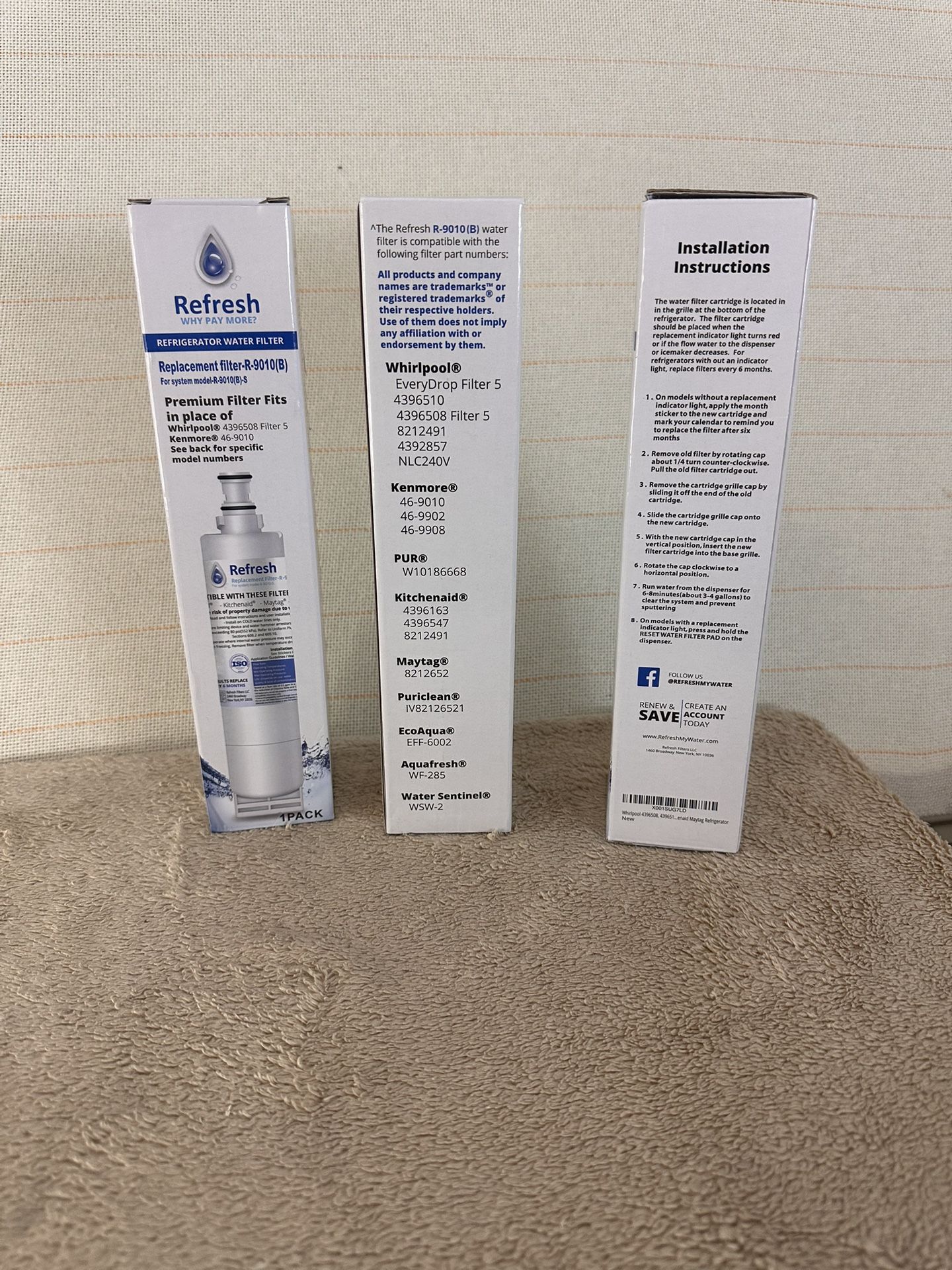 3 ct Refresh Replacement Refrigerator Water Filter for Whirlpool R9010B – High-Quality Compatible Filter