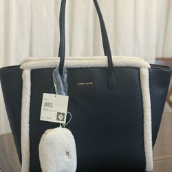anne klein shearling tote with pouch