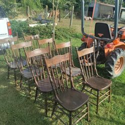 Set of Eight Antique Press Back Chairs